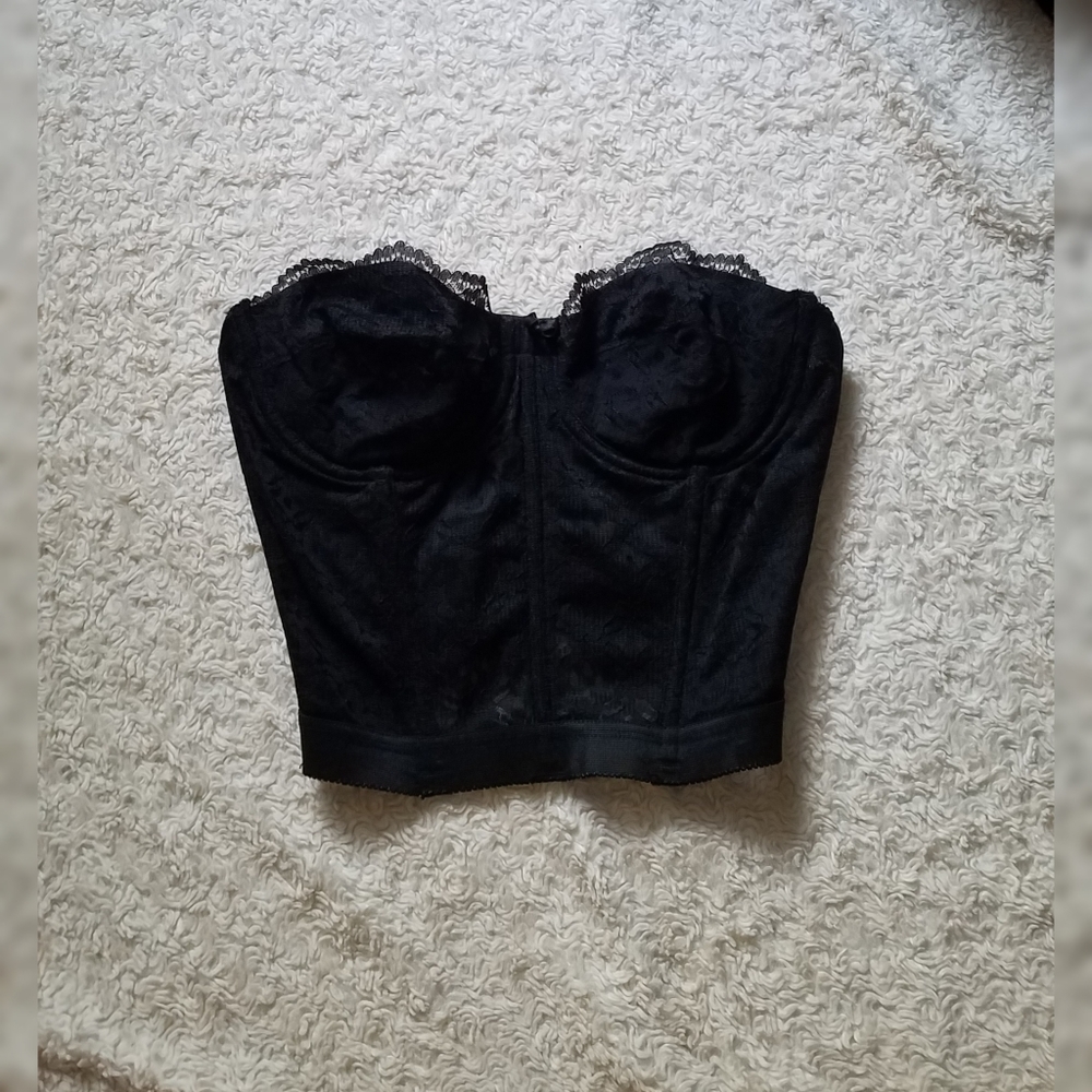 BLACK BUSTIER WITH LACE DETAILING SIZE 36B